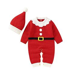 Baby Jungen Mädchen Unisex Stricken Weihnachten Outfits Baby Kleidung Weihnachtsset Babykleidung Gestrickt Strampler Hut Set Warm Bodysuit Jumpsuit Baby Weihnachten Geschenk (Rot Santa, 0-3 Monate) von L&ieserram