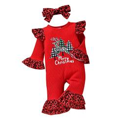 Baby Jungen Mädchen Unisex Weihnachten Outfits Baby Kleidung Weihnachtsset Babykleidung Strampler Hut Set Bodysuit Jumpsuit Mein erster Weihnachten Weihnachten Geschenk (6-9 Monate, Rot Leopard) von L&ieserram