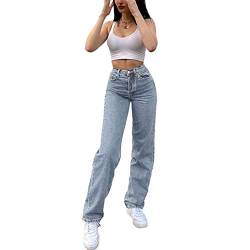 Damen Y2k Jeans Hose mit hoher Taille Vintage E-Girl Streetwear Gotisch Locker Lang Lässig Weich Freizeithose Casual Weites Gerades Bein Schlagjeans Jeanshose (Hellblau Schmetterling Back, S) von L&ieserram