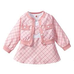 L&ieserram Baby Kleidung Mädchen 2-Teilige Kleinkind Babykleidung Kleid Set Casual Kleid Plaid Blumen Druck Rundhals Jacke Neugeborene Baby Geschenk Babysuit (Pink, 0-6 Monate) von L&ieserram