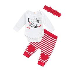 L&ieserram Baby Kleidung Mädchen Jungen Valentinstage Outfits Kleinkind Babykleidung Set Niedlich Herzchen Druck Strampler Pullover Hose Schleifen Stirnband Baby Geschenk (Daddys Girl, 0-3 Monate) von L&ieserram