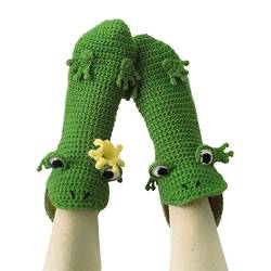 Lustige Socken Gestrickte Socken Drachen Krokodil Tier Socken dick Gestrickt Warme Bodensocken Skurrile Alligator Strickmanschette Winter warme Socken Kuschelsocken (Frosch, Erwachsene) von L&ieserram