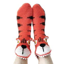 Lustige Socken Gestrickte Socken Drachen Krokodil Tier Socken dick Gestrickt Warme Bodensocken Skurrile Alligator Strickmanschette Winter warme Socken Kuschelsocken (Tiger, Erwachsene) von L&ieserram