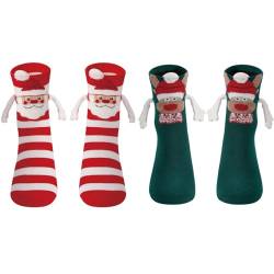 Lustige Weihnachtssocken Magnetische Socken Weihnachtsgeschenke Magnetsocken für Damen Herren Funny Magnetic Socks mit Magnetarmen Paar Freundin Freund Partner Weihnachten Geschenke (Rot + Grün) von L&ieserram