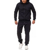 L.gonline Freizeitanzug Herren Jogging-ANZUG, Freizeitanzug, Sportanzug, UNI Schwarze Korde (Kapuzenjacke mit Reißverschluss, Hose, 2-tlg), Fitness Freizeit Casual von L.gonline