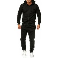 L.gonline Freizeitanzug Herren Jogging-ANZUG, Freizeitanzug, Sportanzug, UNI Schwarze Korde (Kapuzenjacke mit Reißverschluss, Hose, 2-tlg), Fitness Freizeit Casual von L.gonline