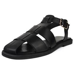 L37 HANDMADE SHOES Damen Ledersandalen I Casual Naturleder I Lederfutter I Einzigartiger Stil I Bequem und Elegant I Get Back Flat Sandal, Black, 37 EU von L37 HANDMADE SHOES