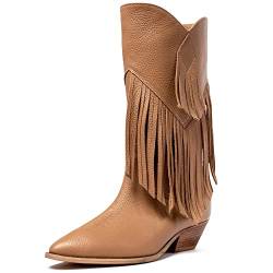 L37 HANDMADE SHOES Damen Stiefeletten I Cowboystiefel I Wildleder I Lederfutter I Handgefertigte Schuhe I Super Freak I Western Boot, Tan, 36 EU von L37 HANDMADE SHOES