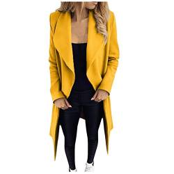 Damen Einfarbig Wollmantel Outwear Revers Mantel Frauen Mittellanger Mantel mit Tasche Elegant Schlank Mantel Damen Winter Dicke Warme Jacke von L9WEI