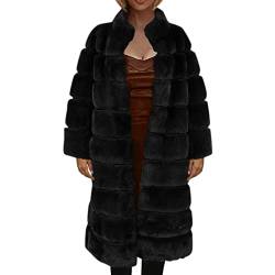 Damen Lange Fellmantel Stehkragen Warm Winter Mantel Einfarbige Faux Fur Kunstfell Winterjacke Frauen Elegant Kunstpelz Pelzmantel von L9WEI