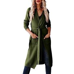 Damen Lange Strickjacke mit Gürtel V-Ausschnitt Langen Ärmel Lässig Bequem Cardigan Elegant Open Front Bequem Strick Mantel von L9WEI