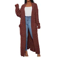 Damen Warme Lange Strickjacke mit Tasche Langarm Leichter Cardigan Elegante Comfy Herbst Winter Strickmantel von L9WEI