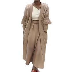 Damen Warme Lange Strickjacke mit Tasche Langarm Leichter Cardigan Elegante Comfy Herbst Winter Strickmantel von L9WEI
