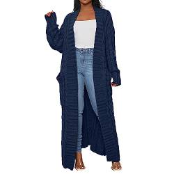 Damen Warme Lange Strickjacke mit Tasche Langarm Leichter Cardigan Elegante Comfy Herbst Winter Strickmantel von L9WEI