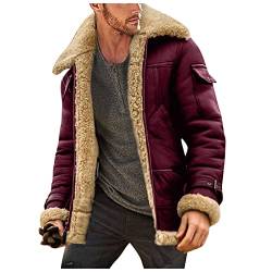 Herren Dicker Bomberjacke Lammfell Schaffell Fell Lederjacke Männer Winter Leder Winterjacke Mode Revers Herrenjacke von L9WEI