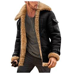 Herren Dicker Bomberjacke Lammfell Schaffell Fell Lederjacke Männer Winter Leder Winterjacke Mode Revers Herrenjacke von L9WEI