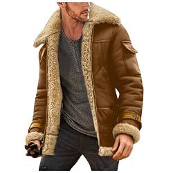 Herren Dicker Bomberjacke Lammfell Schaffell Fell Lederjacke Männer Winter Leder Winterjacke Mode Revers Herrenjacke von L9WEI