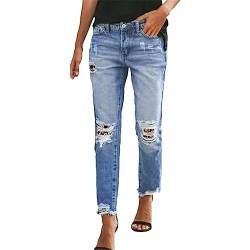 L9 Damen Stretch Jeans Slim Zerrissene Hose mit Sichtbarer Knopfleiste Elegant Hohe Taille Skinny Hosen Streetwear Mode Stretchy Jeanshosen (Y-111-Blue, S) von L9WEI