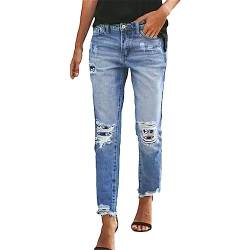 L9 Damen Stretch Jeans Slim Zerrissene Hose mit Sichtbarer Knopfleiste Elegant Hohe Taille Skinny Hosen Streetwear Mode Stretchy Jeanshosen (Y-111-Navy, XXXL) von L9WEI