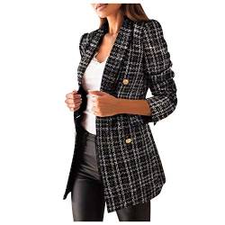L9WEI Damen Langarm Wollmantel Anzugversion Mantel Frauen Plaiddruck Elegant Kurz Schlank Mantel Damen Winter Dicke Warme Jacke (Y-011-Black, S) von L9WEI