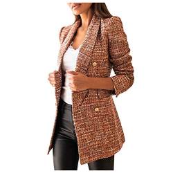 L9WEI Damen Langarm Wollmantel Anzugversion Mantel Frauen Plaiddruck Elegant Kurz Schlank Mantel Damen Winter Dicke Warme Jacke (Y-011-Brown, L) von L9WEI