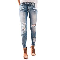 L9WEI Damen Stretch Jeans Slim Zerrissene Hose mit Sichtbarer Knopfleiste Elegant Hohe Taille Skinny Hosen Streetwear Mode Stretchy Jeanshosen von L9WEI