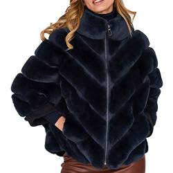 L9WEI Elegant Kunstpelz Jacke Damen Rollkragen Fell Mantel Winter Warm Faux Felljacke mit Reißverschluss Elegant Bequem Wintermantel von L9WEI