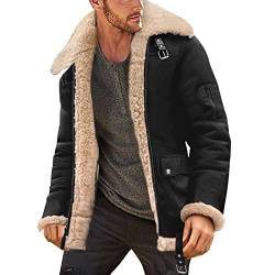 L9WEI Herren Dicker Bomberjacke Lammfell Schaffell Fell Lederjacke Männer Winter Winterjacke Mode Herrenjacke von L9WEI