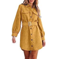 L9WEI Kord Herbst Mantel mit Gürtel Damen Lässige Mittellang Jacken Herbst Langarm Warm Offene Front Damenbekleidung von L9WEI