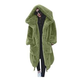 L9WEI Kunstpelz Mantel Lang Damen Oversized Kunstfell Mantel mit Kapuze Elegant Faux Pelz Mäntel Pelzmantel Einfarbig Felljacke Warme Plüschmantel Lose Winter Kunstfell Mantel von L9WEI