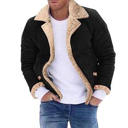 L9WEI Mäntel Reverskragen Wildlederjacke für Herren Wollmischung Winterjacke mit Warm Gefüttert Stehkragen Winter Wolle Trenchmantel von L9WEI