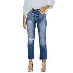 L9WEI Schwarze Hosen Teenager Mädchen Damen Dehnbare hoch taillierte Boyfriend-Jeans mit geradem Bein und ausgefransten -Denim-Hosen Damenhose Stretch Hoher von L9WEI