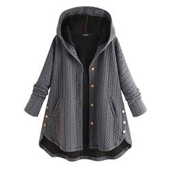 L9WEI Softshelljacke Damen, Damen Herbst Winter Warme Mantel Verdicken Plüschjacke Frauen Einfarbig Wintermantel mit Kapuze Casual Lose Wollmantel von L9WEI