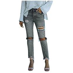 L9WEI Tumbler Kleidung Lässige Damen-Jeans mit mittlerer Taille, geradem Bein, Klassische, zerrissene Denim-Jeans Jeanshosen Herren Zerrissen von L9WEI