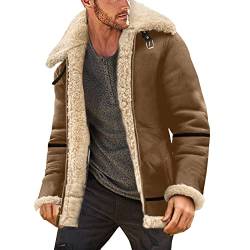 L9WEI Wildlederjacke Herren Winter Winterjacke mit Fell Stehkragen Lederjacke Bomberjacke Männer Winter Mantel Verdicken Übergangsjacke von L9WEI