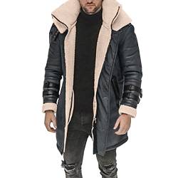 Lang Herrenjacke Herren Winter Verdicken Bomberjacke Revers Lammfell Schaffell Lederjacke Männer Winter Leder Winterjacke von L9WEI