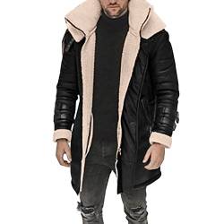 Lang Herrenjacke Herren Winter Verdicken Bomberjacke Revers Lammfell Schaffell Lederjacke Männer Winter Leder Winterjacke von L9WEI