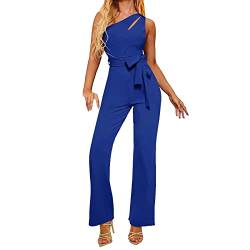 Sommerhose Damen Leicht, One Shoulder Jumpsuits Damen Sommer Elegant Weite Bein Einfarbiger Overall mit Gürtel Frauen Ärmellos Casual Einteiler Locker Lange Strampler von L9WEI