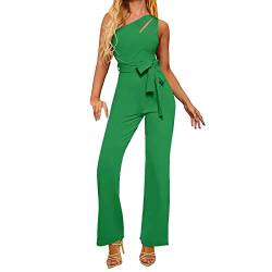 Sommerhose Damen Leicht, One Shoulder Jumpsuits Damen Sommer Elegant Weite Bein Einfarbiger Overall mit Gürtel Frauen Ärmellos Casual Einteiler Locker Lange Strampler von L9WEI