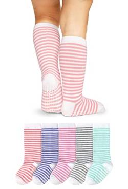 LA Active Baby Kleinkind Grip Kniesocken - 5 Paar - rutschfest (Mädchen Streifen, 4-6 Jahre) von LA Active