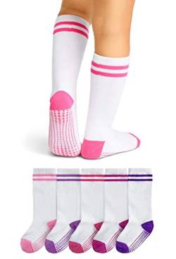 LA Active Baby Kleinkind Grip Kniesocken - 5 Paar - rutschfest (Sport Streifen Mädchen Weiß, 12-36 Monate) von LA Active