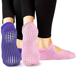 LA Active Grip Socken - 2 Paar - Yoga Pilates Balletstange Ballet Abs Noppen Rutschfeste (Rosa und Lila, 37-40 EU) von LA Active