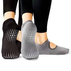 LA Active Grip Socken - 2 Paar - Yoga Pilates Balletstange Ballet Abs Noppen Rutschfeste (Schwarz und Grau, 34-36/5 EU) von LA Active