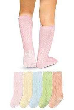 LA Active Kniestrümpfe Lange Socken mit Zopfmuster - Baby Kleinkind Säugling - Rutschfeste Anti-Rutsch - 5 Paar (Pastelle, 6-12 Monate) von LA Active
