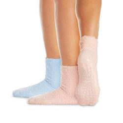 LA Active Kuschelsocken - 2 Paar - mit Antirutsch-Griffmuster für zuhause und das Krankenhaus (Rosa und Hellblau x2, 41-46 EU) von LA Active