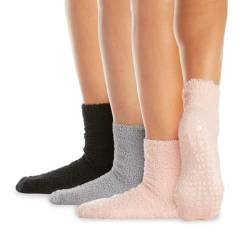 LA Active Kuschelsocken - 3 Paar - mit Antirutsch-Griffmuster für zuhause und das Krankenhaus (Rosa/Grau/Schwarz x3, 36-41 EU) von LA Active