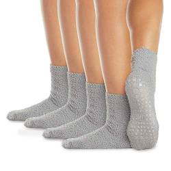 LA Active Kuschelsocken - 4 Paar - mit Antirutsch-Griffmuster für zuhause und das Krankenhaus (Grau x4, 36-41 EU) von LA Active