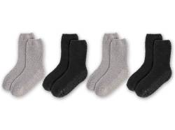 LA Active Kuschelsocken - 4 Paar - mit Antirutsch-Griffmuster für zuhause und das Krankenhaus (Schwarz und Grau x4, 36-41 EU) von LA Active