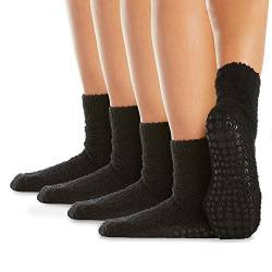 LA Active Kuschelsocken - 4 Paar - mit Antirutsch-Griffmuster für zuhause und das Krankenhaus (Schwarz x4, 36-41 EU) von LA Active