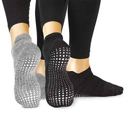 LA Active Stoppersocken Damen & Herren Socken - Rutschfeste Yoga Socken - ABS Barfuß Socken - Warme Antirutsch-Socken mit Noppen für Sport, Schwangerschaft, 34-37 - Grau und Schwarz - 2 Paar von LA Active